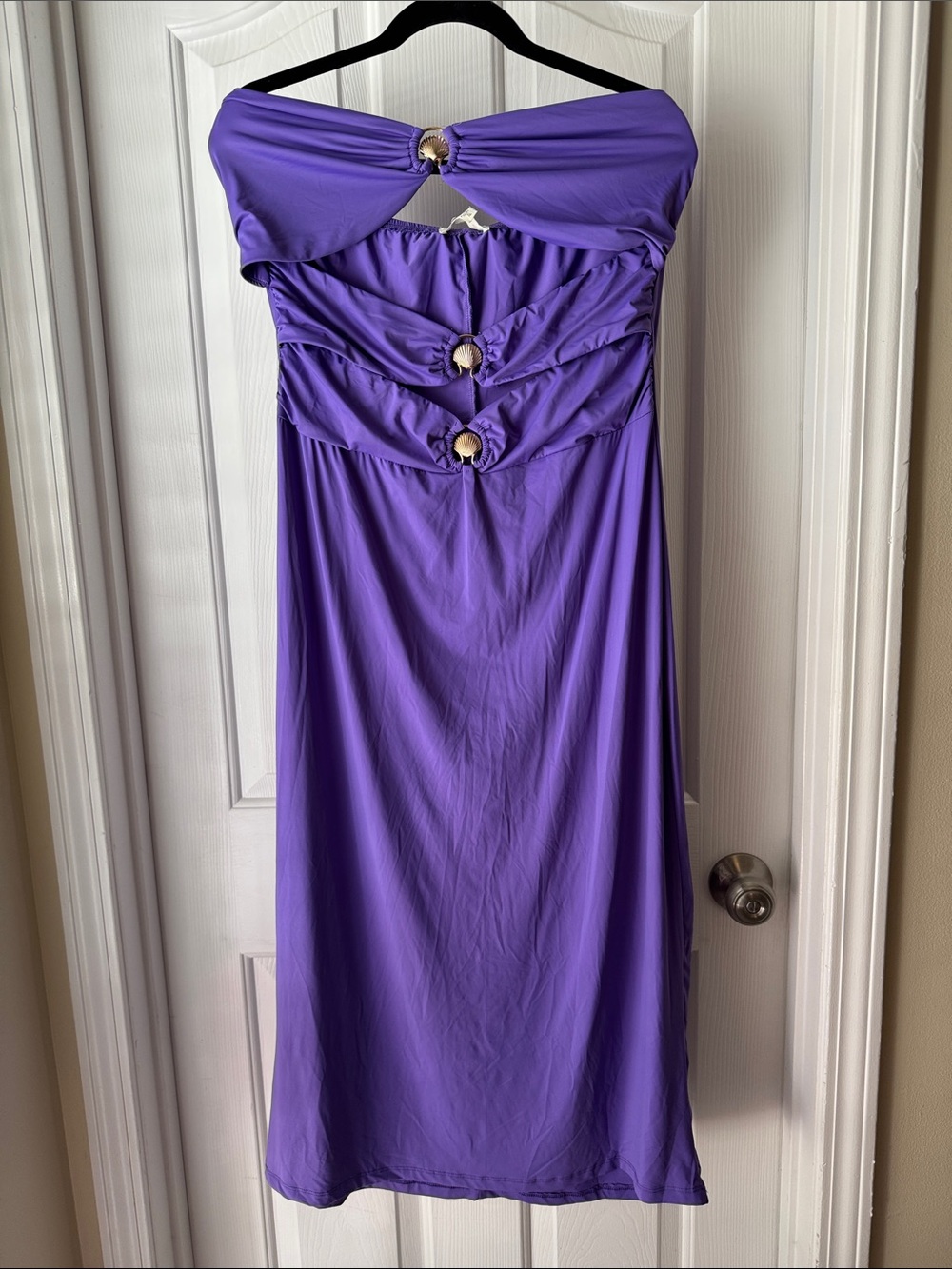 Strapless Purple Swim Coverup Dress with Ring Details
